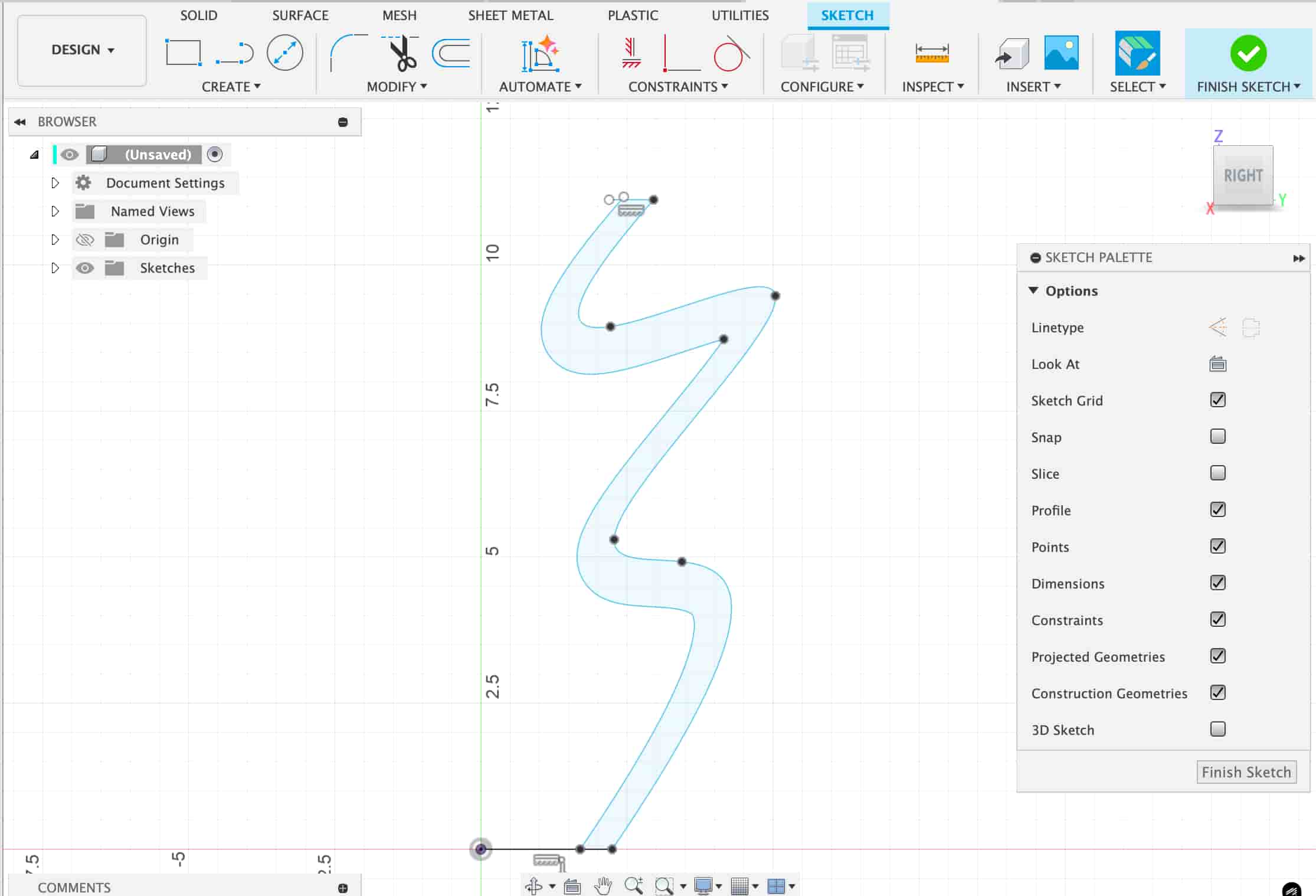 Base profile sketch in Fusion 360