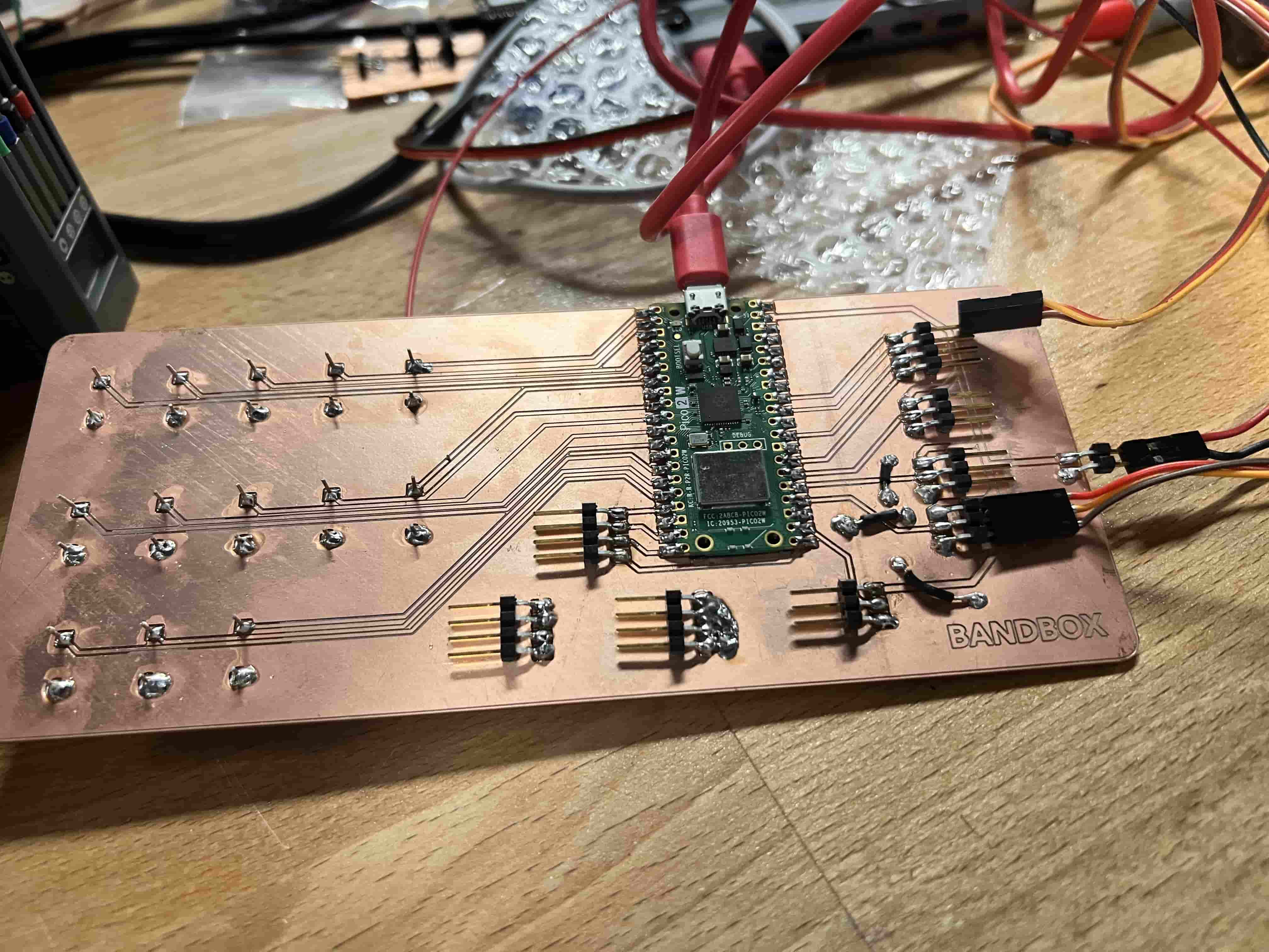 Detailed view of PCB traces and joints