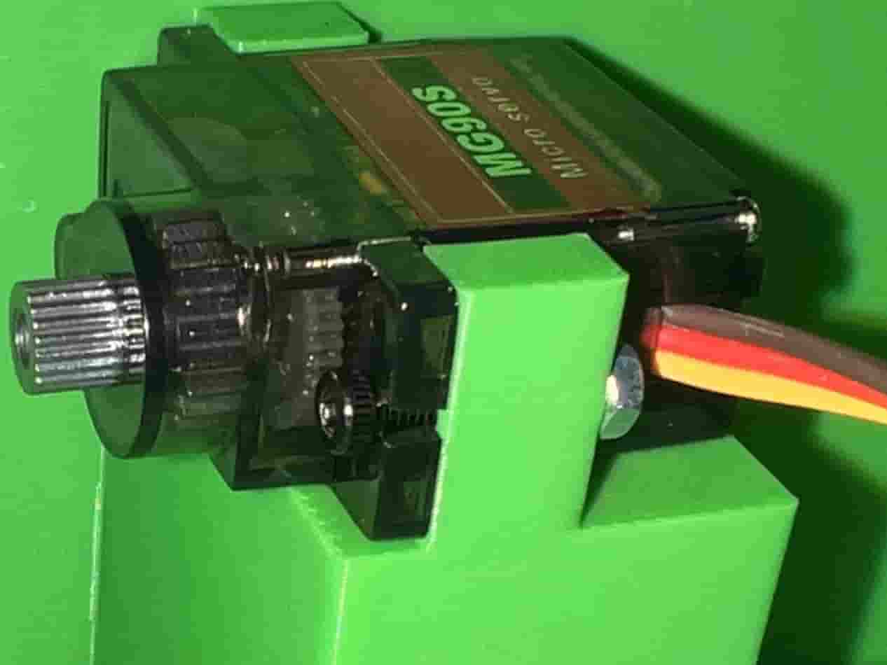 Close-up of a servo in its mount