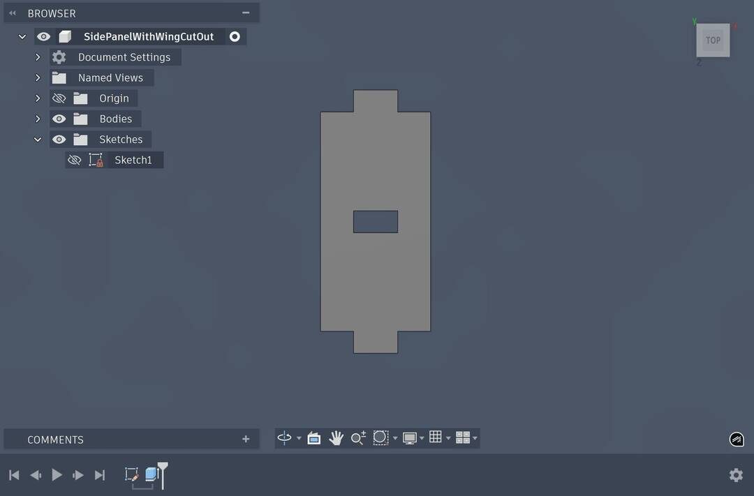 Side panel with solar panel wing cut-out.