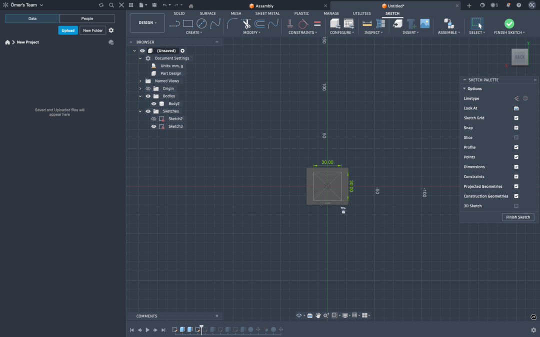 Example Sketch (Repeated on each perpandicular face)