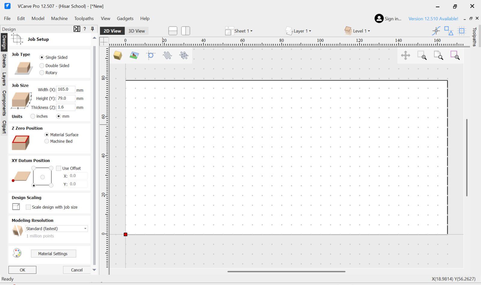 V-carve workpiece and datum setup