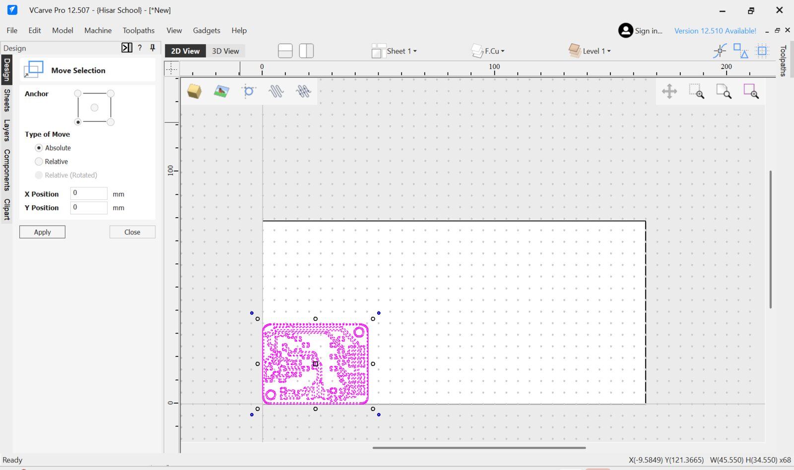 Imported DXF moved to datum