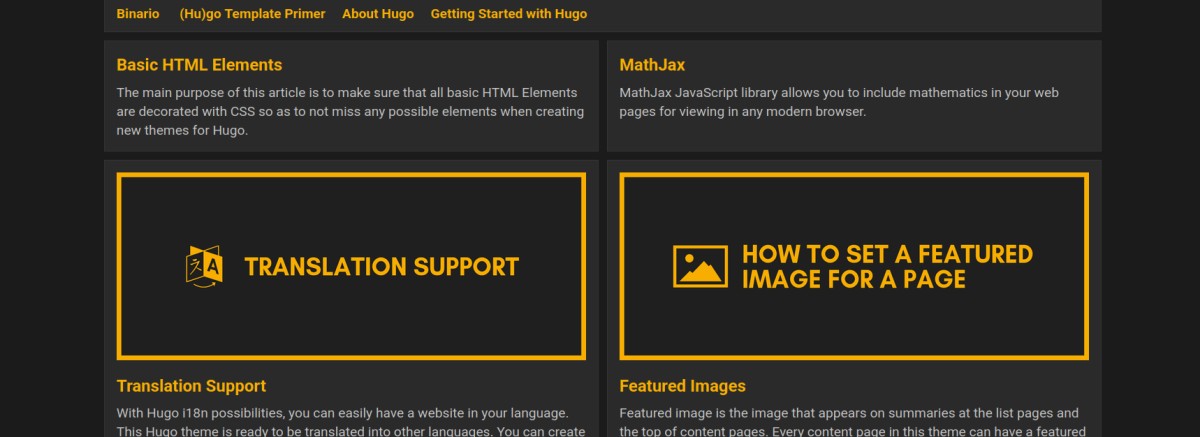 screenshot of the Hugo Binario theme