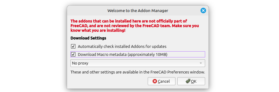 Addon Manager settings