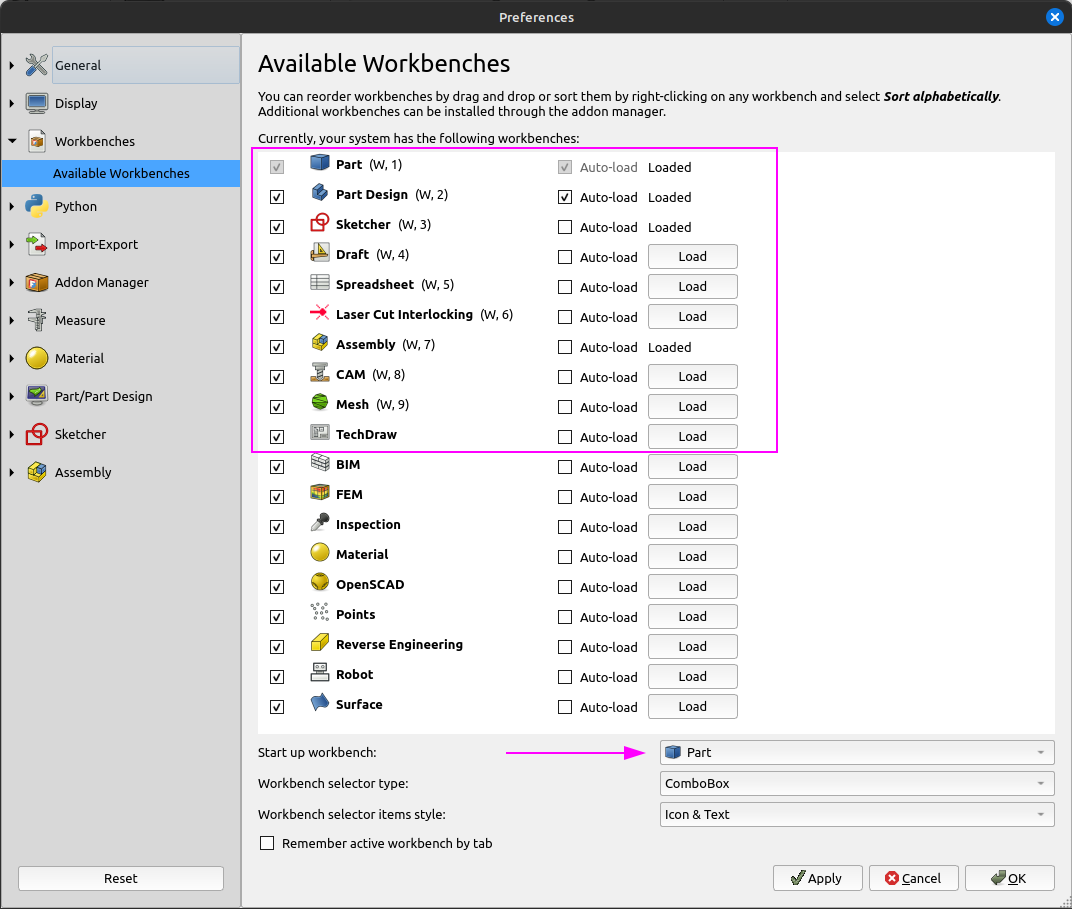 Workbench preferences