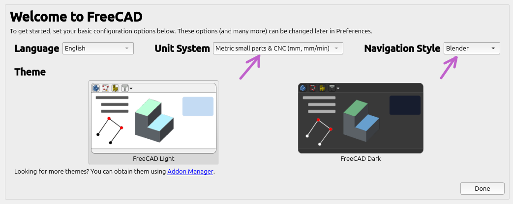 FreeCAD welcome screen