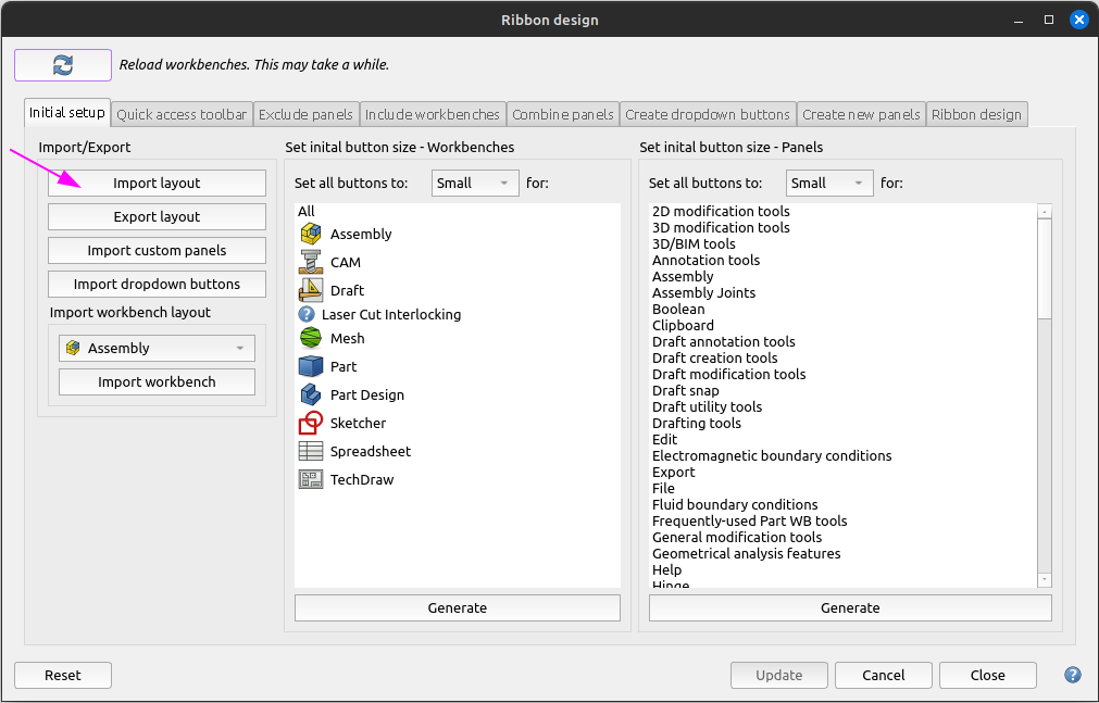 Import layout