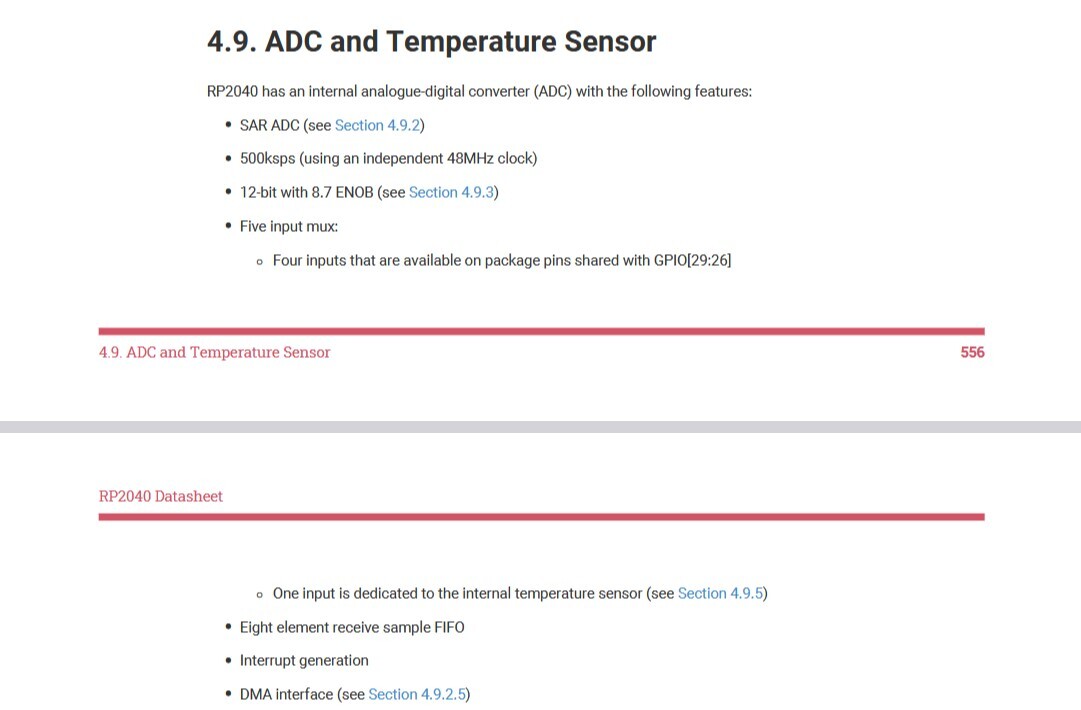 Img: Datasheet of RP2040 with ADC