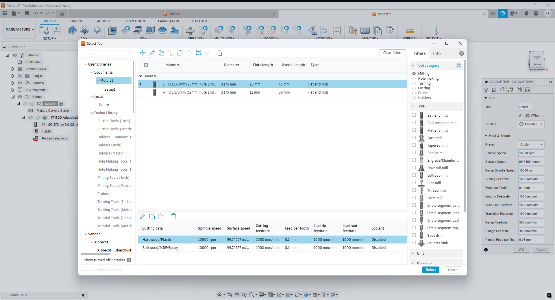 Recommended tool selection in CAM software