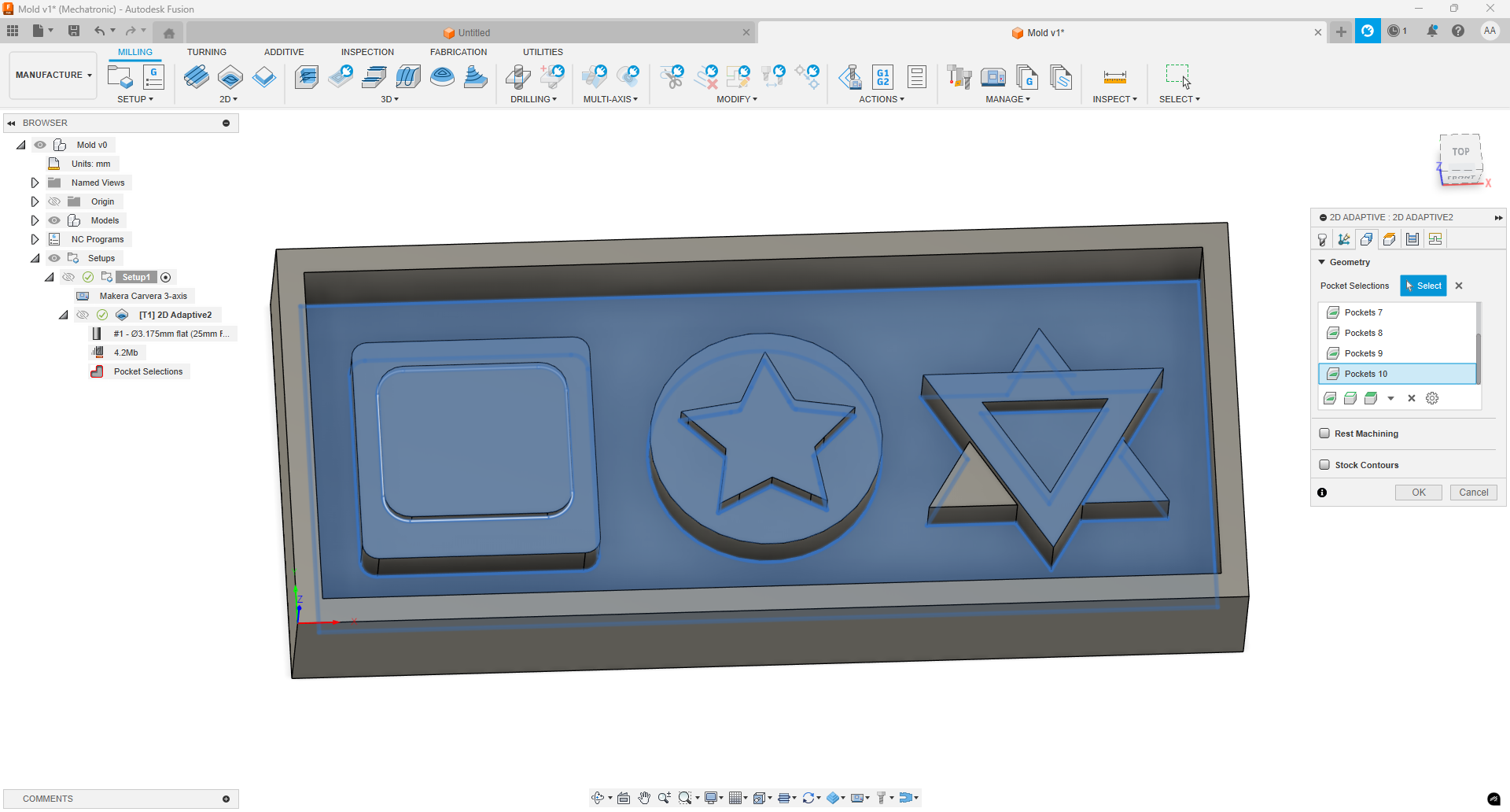 Selecting pocket operations in CAM software