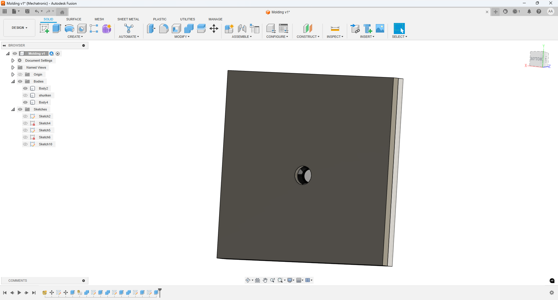 Pouring hole added to the mold in Fusion 360