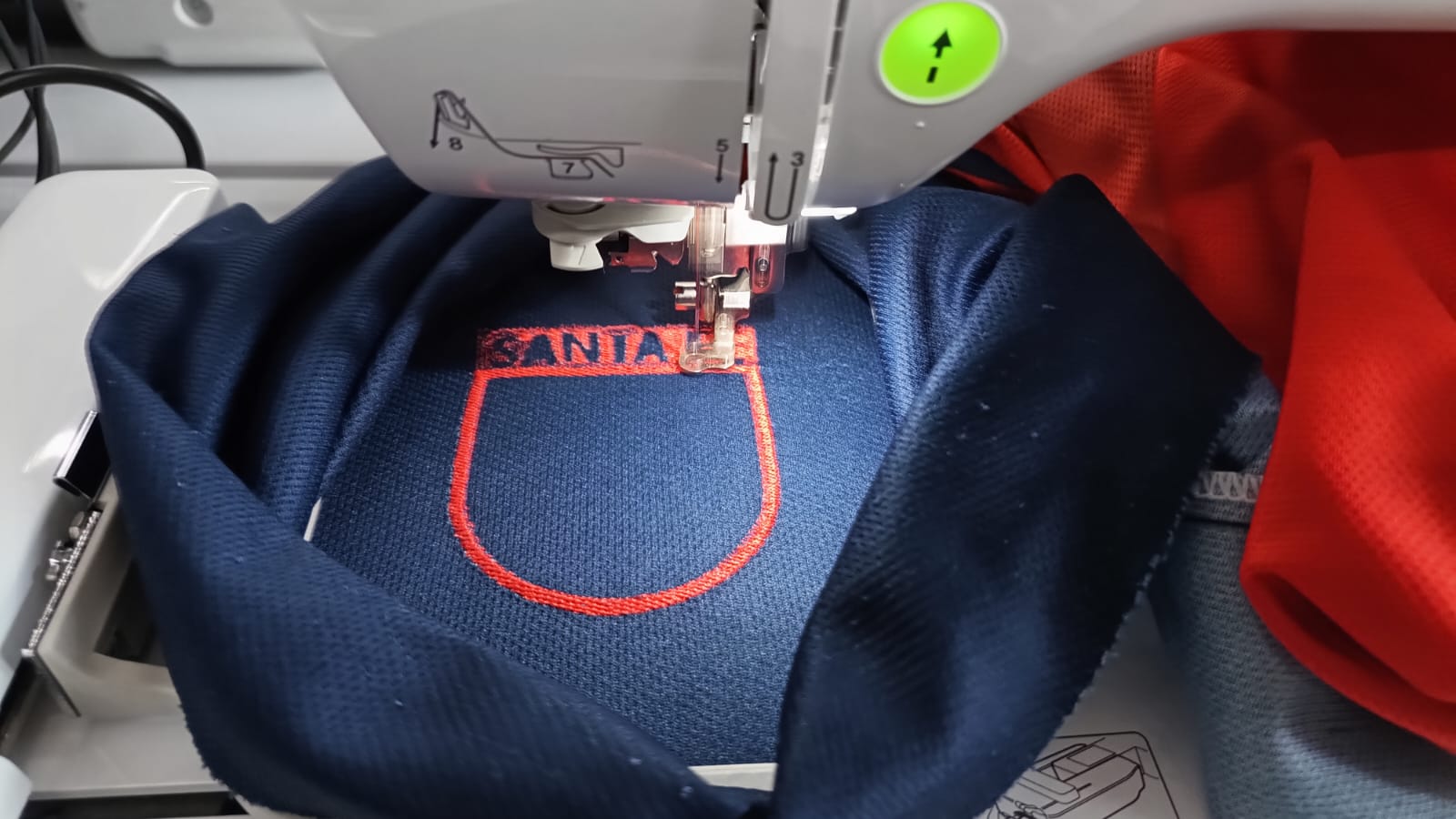 Close-up of Santa Fe crest embroidery