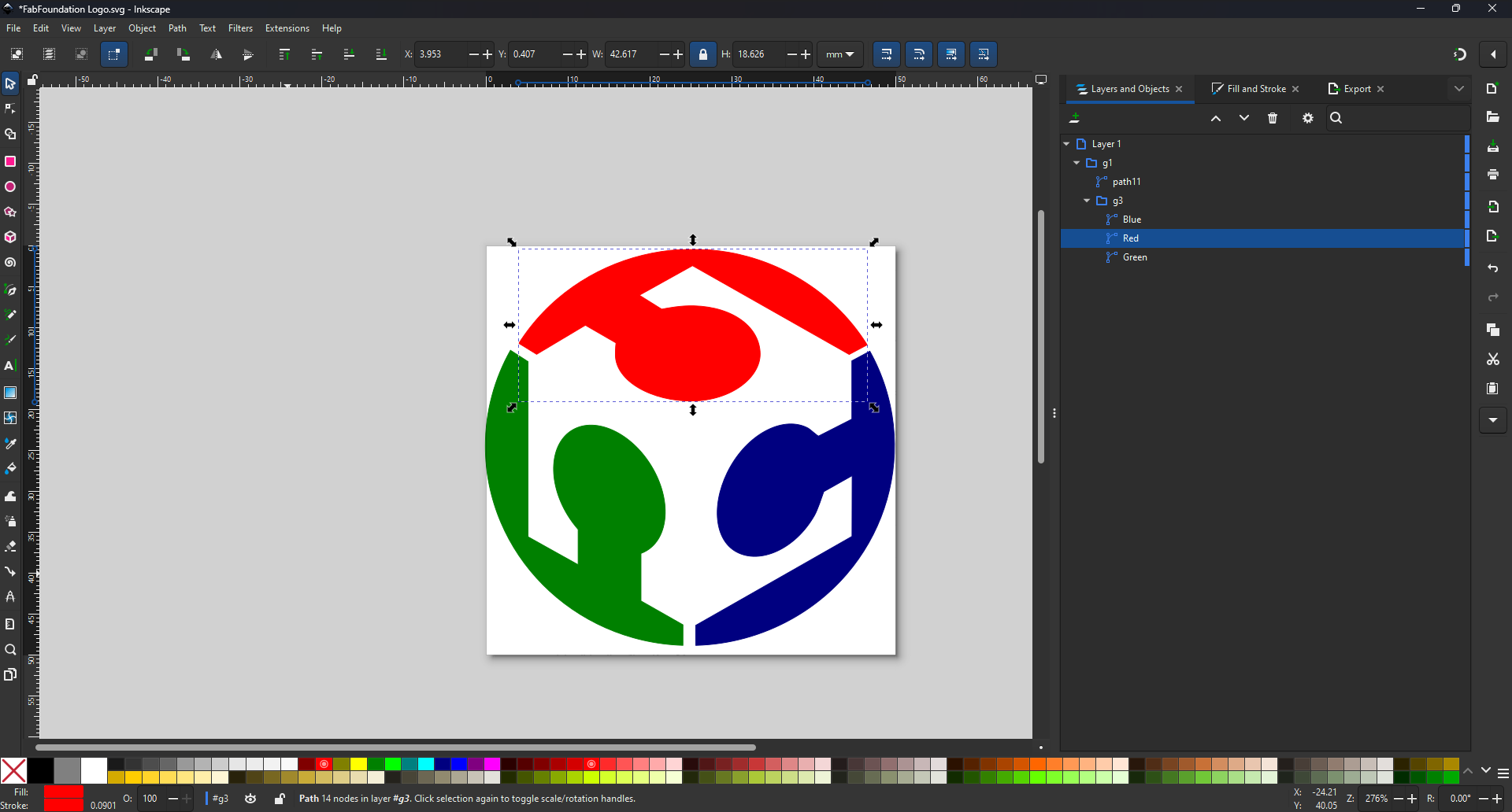 Renaming paths and setting fill and stroke colors in Inkscape