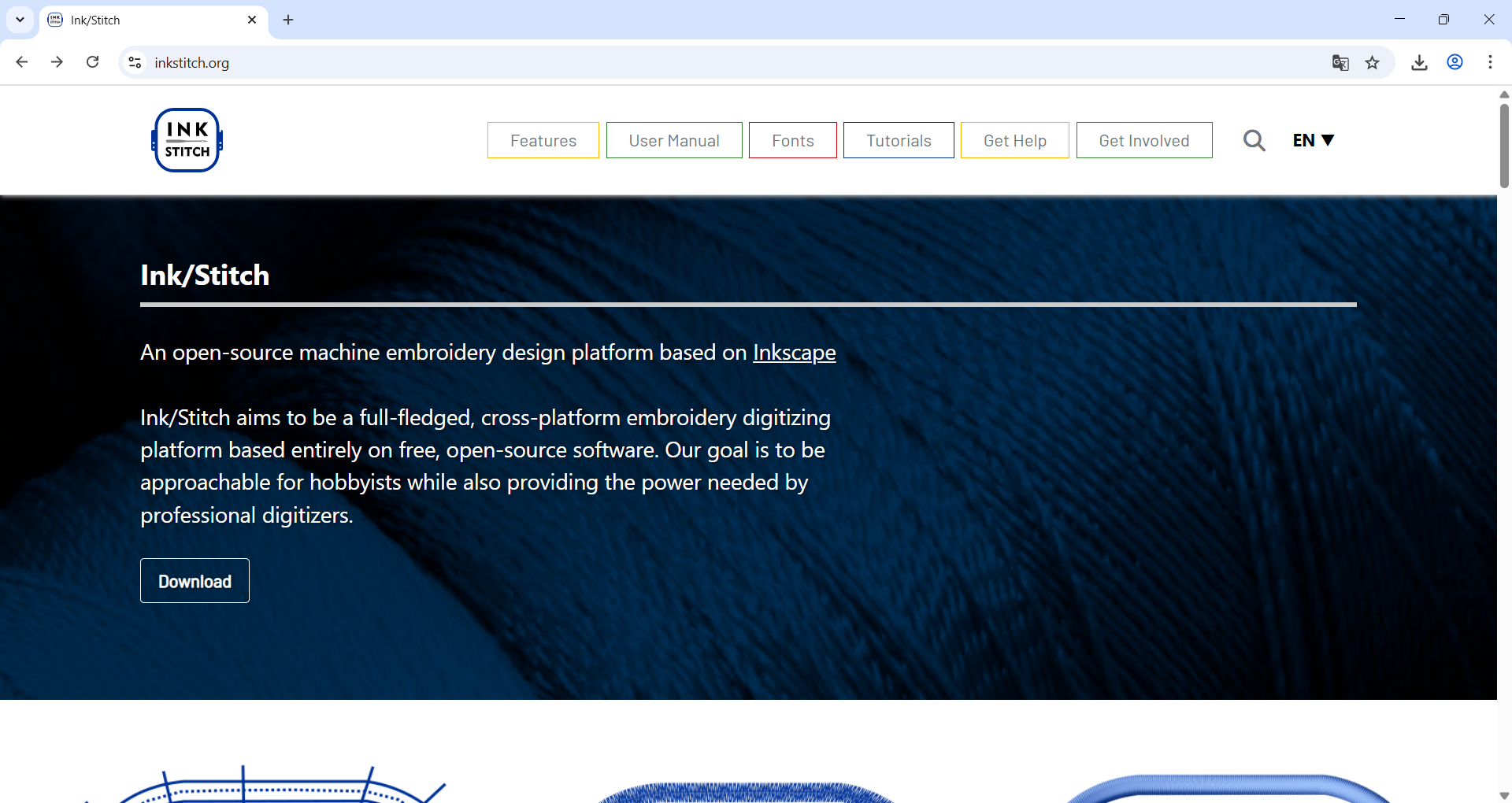 Ink/Stitch official website, Downloads section