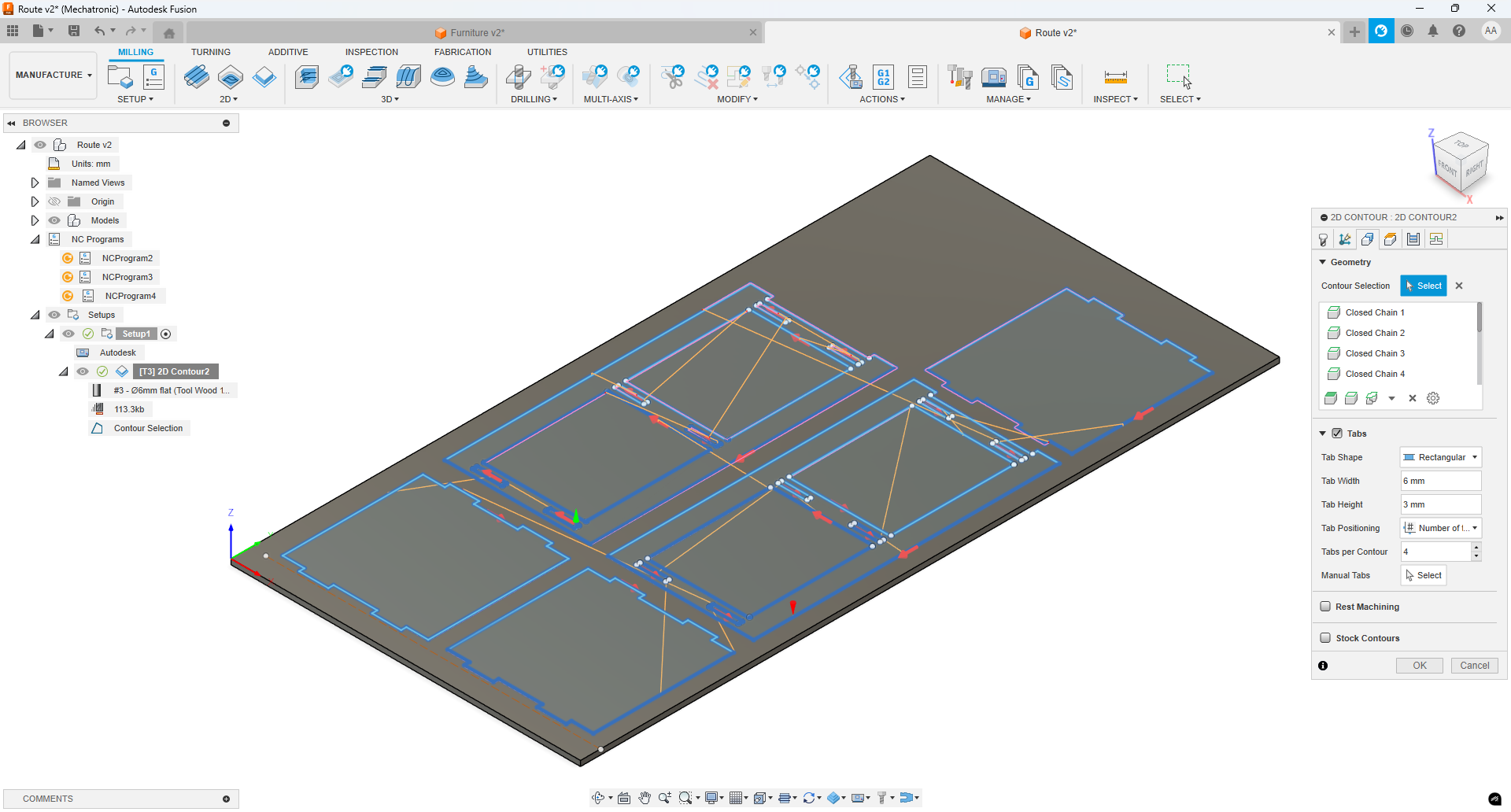 Fusion 360 contour with tab settings dialog