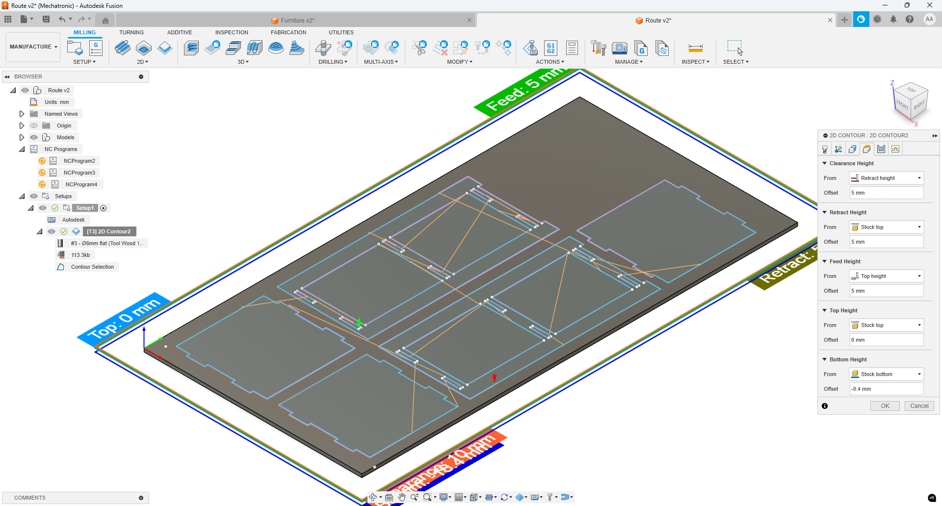 Fusion 360 Heights tab showing clearance and bottom height settings