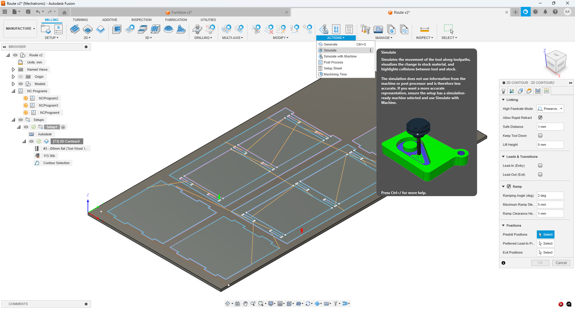 Fusion 360 simulation playback of contour toolpath