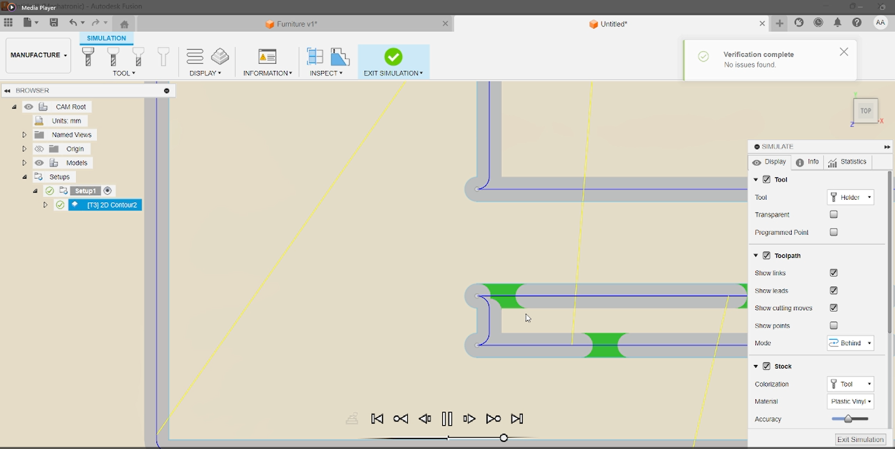 Fusion 360 simulation showing dog-bone reliefs creating defined corners