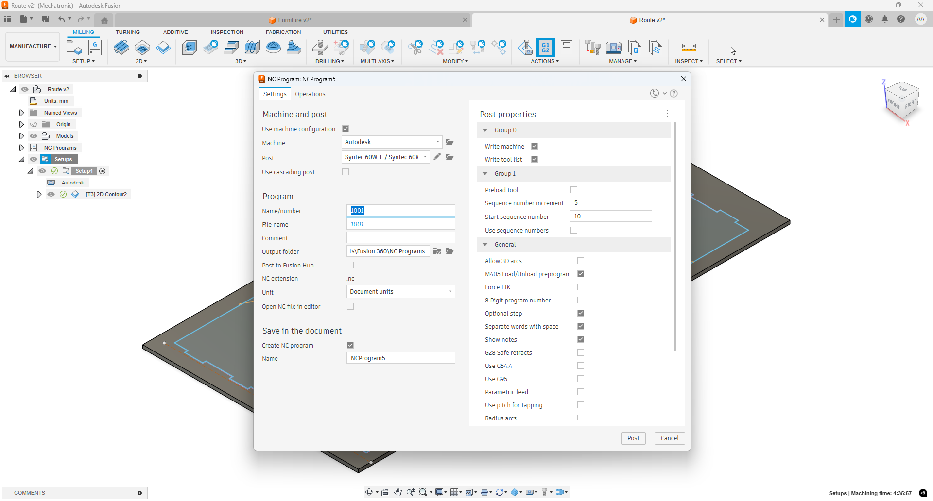 Fusion 360 Post Process dialog with GRBL selected