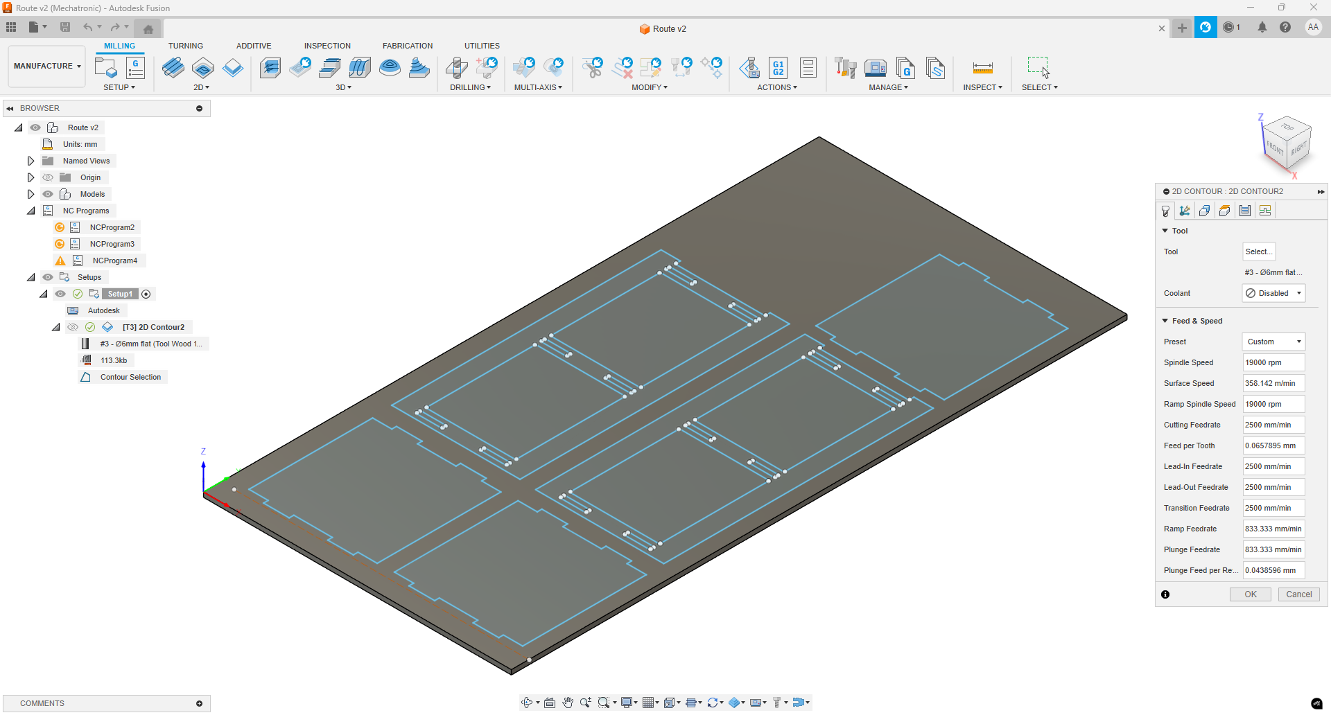 Fusion 360 machine settings: spindle speed and feed rate