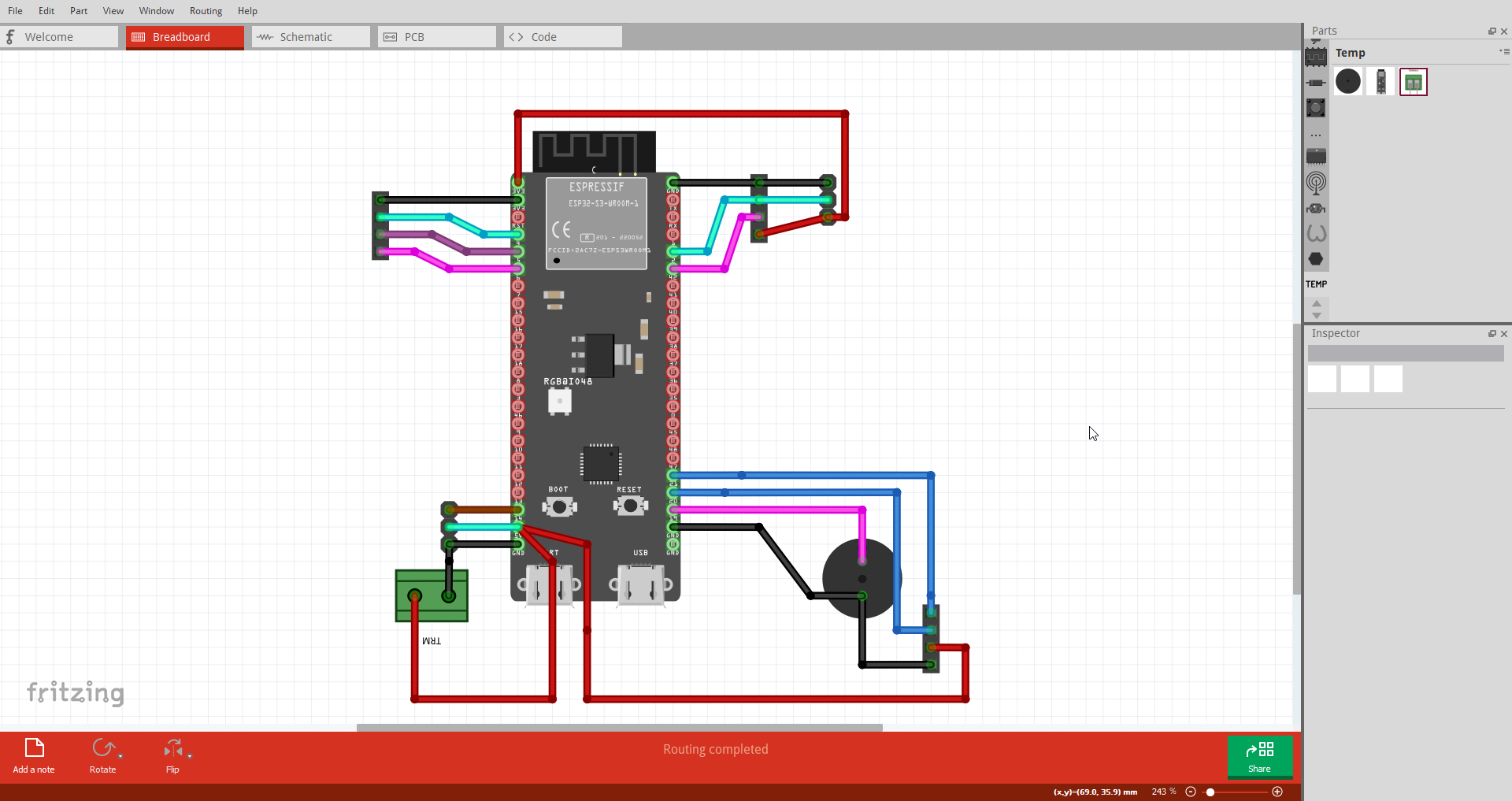 Fritzing Protoboard Layout - ESP32 Expansion