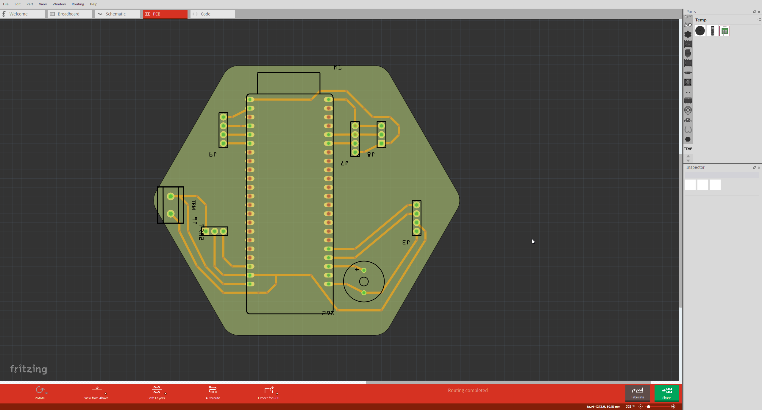PCB Fully Routed in Fritzing
