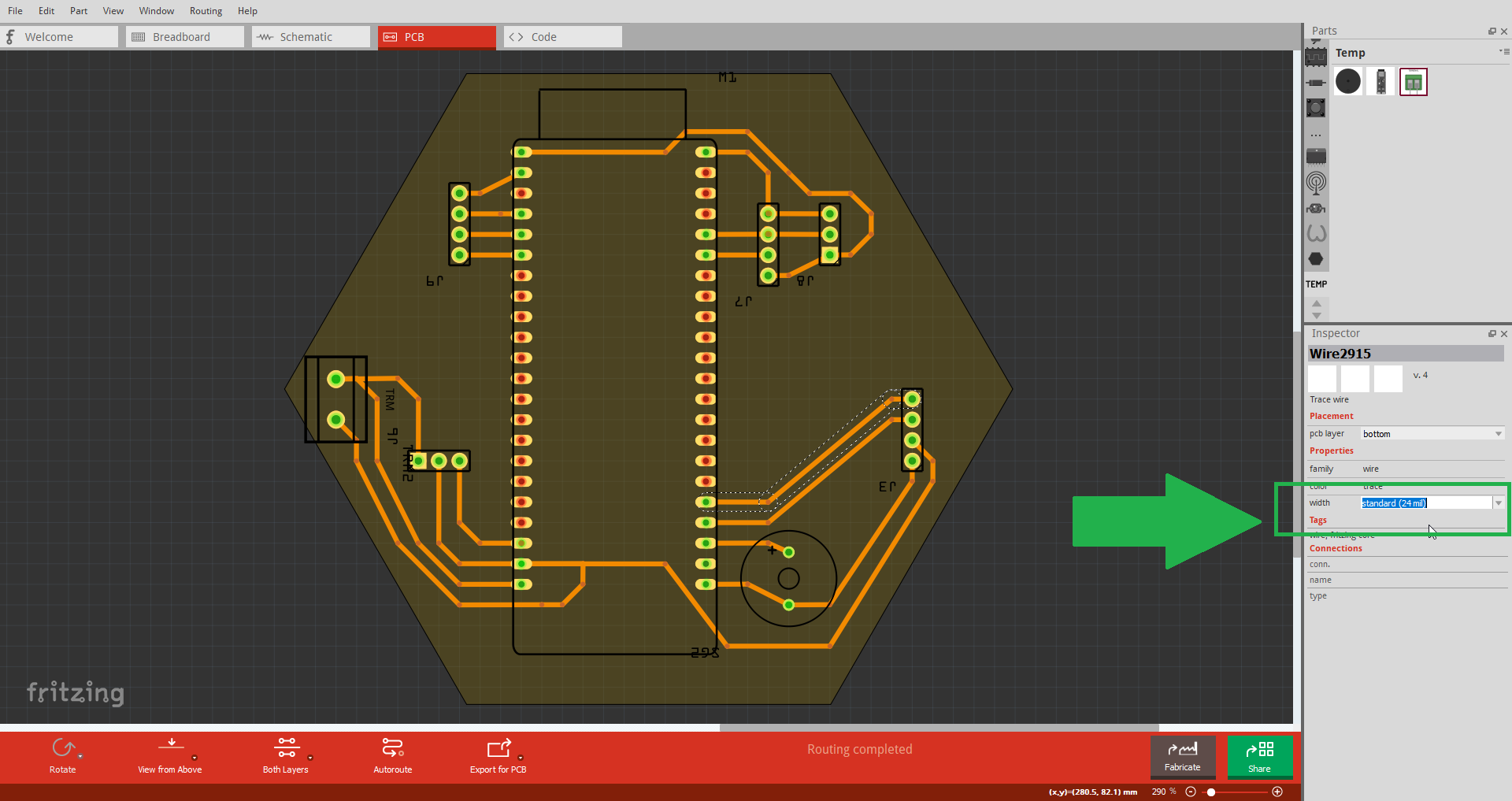 Track Width Settings in Fritzing