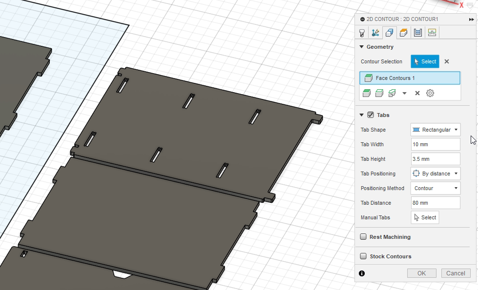 Tabs placement and contour strategy
