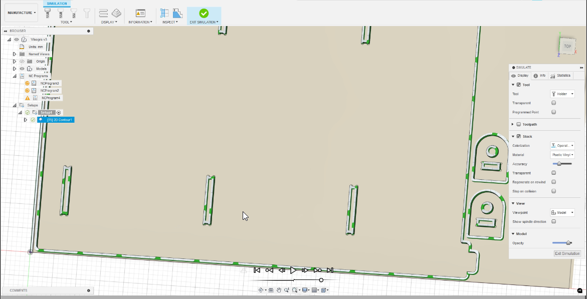Simulation showing part of the cutting path