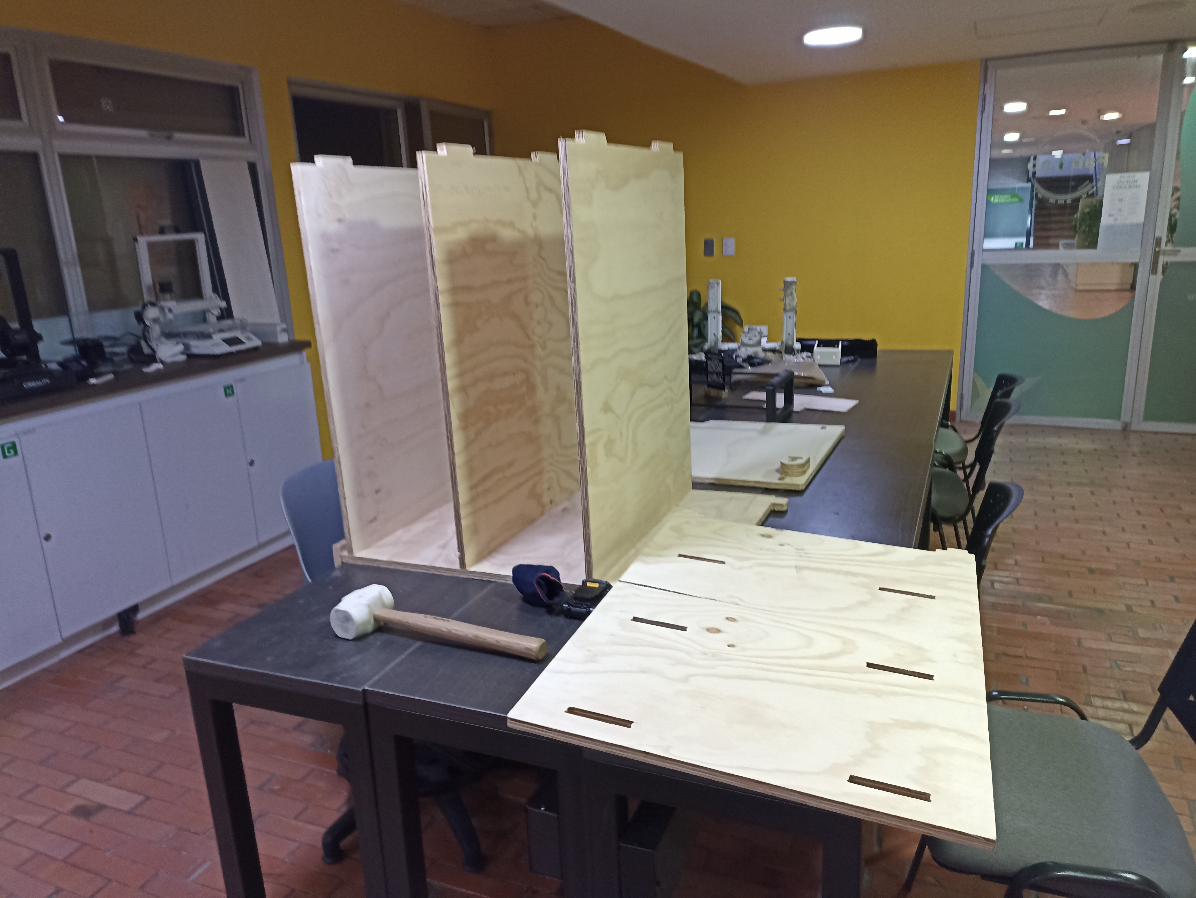 Mid-assembly of CNC furniture