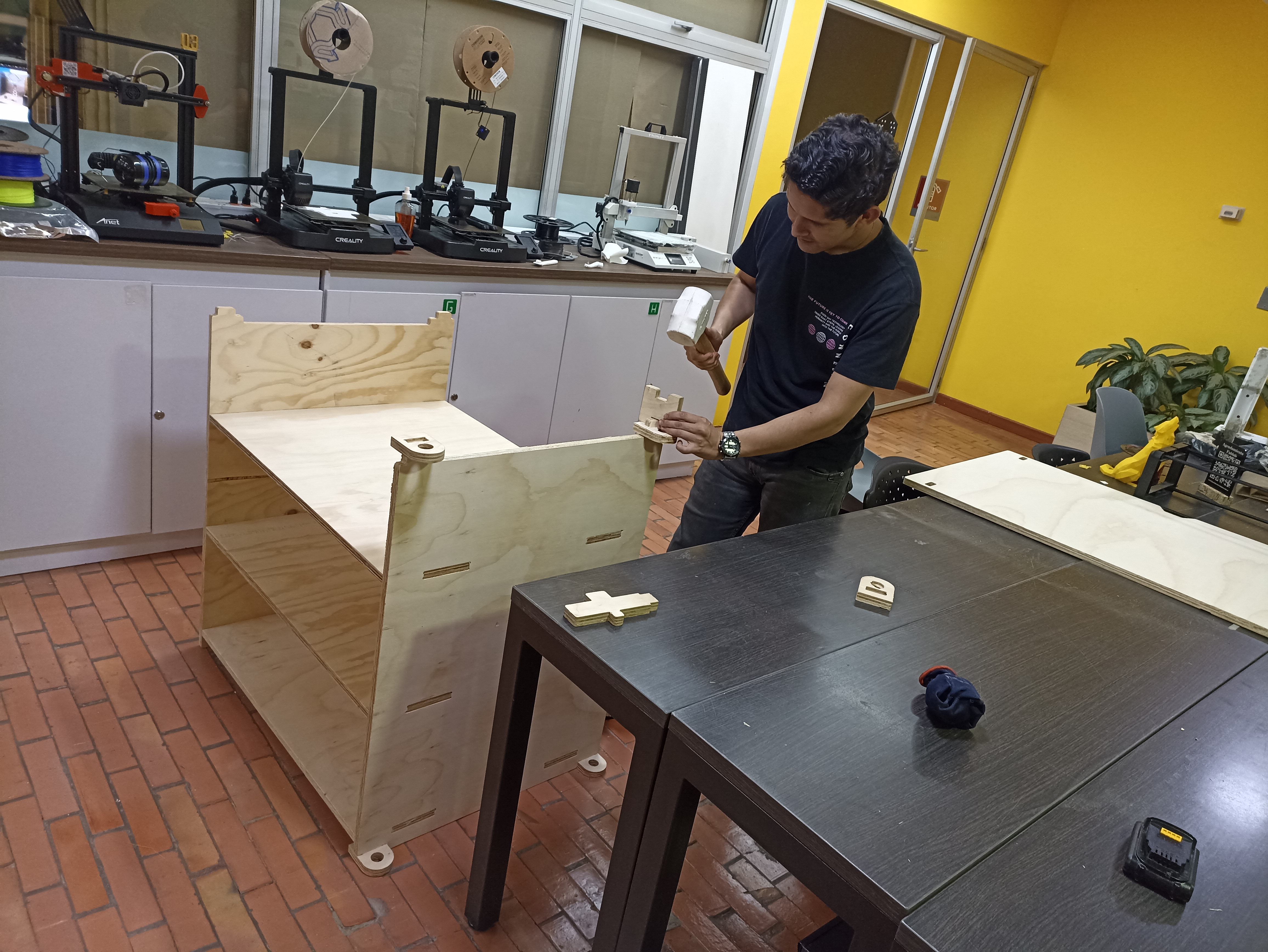 Rubber mallet used to press-fit final parts