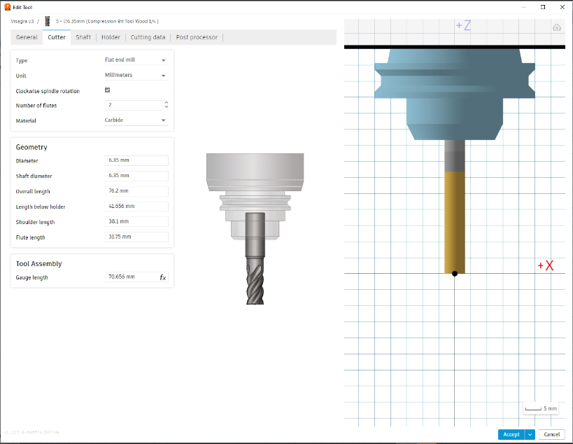 Selected compression bit tool for wood