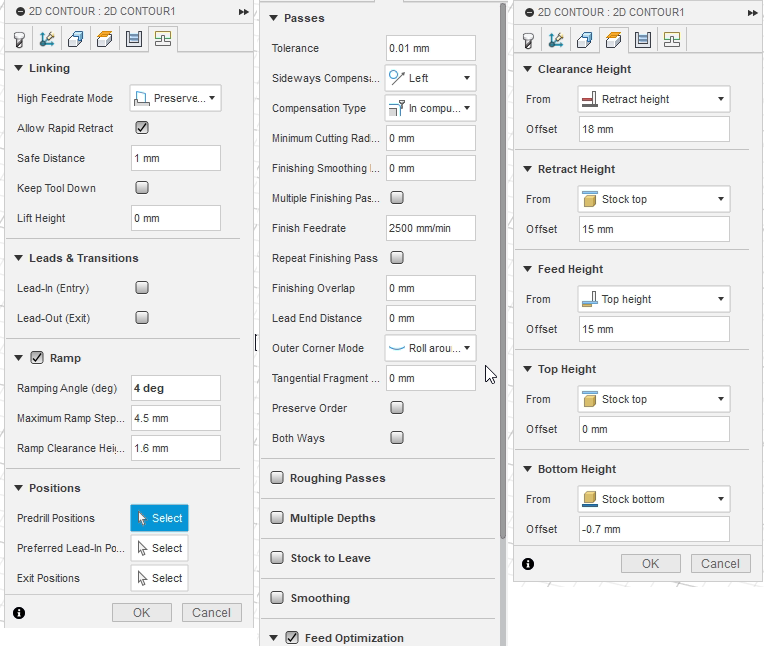 Feedrate and ramping configuration in Fusion 360