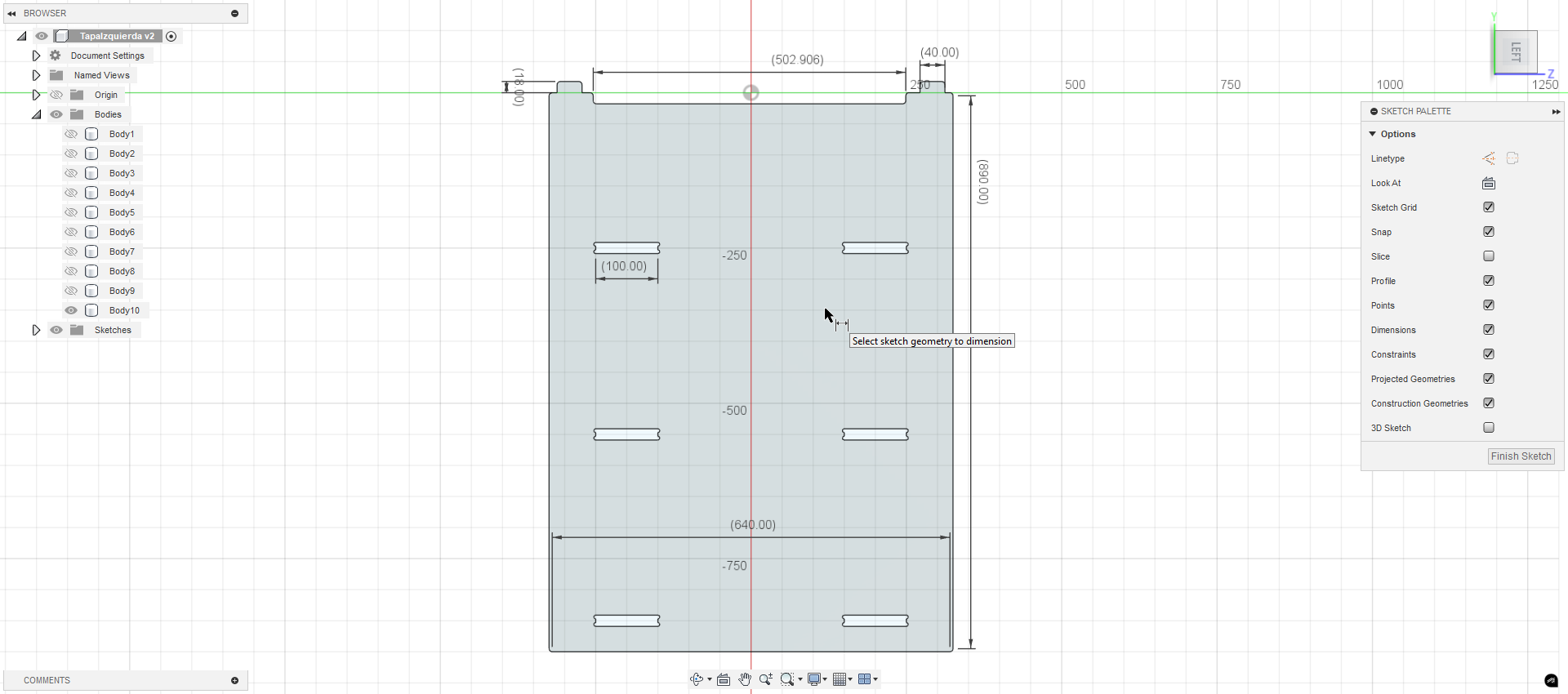 Side panel CAD sketch