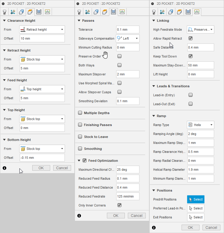 Pocket Settings and Parameters