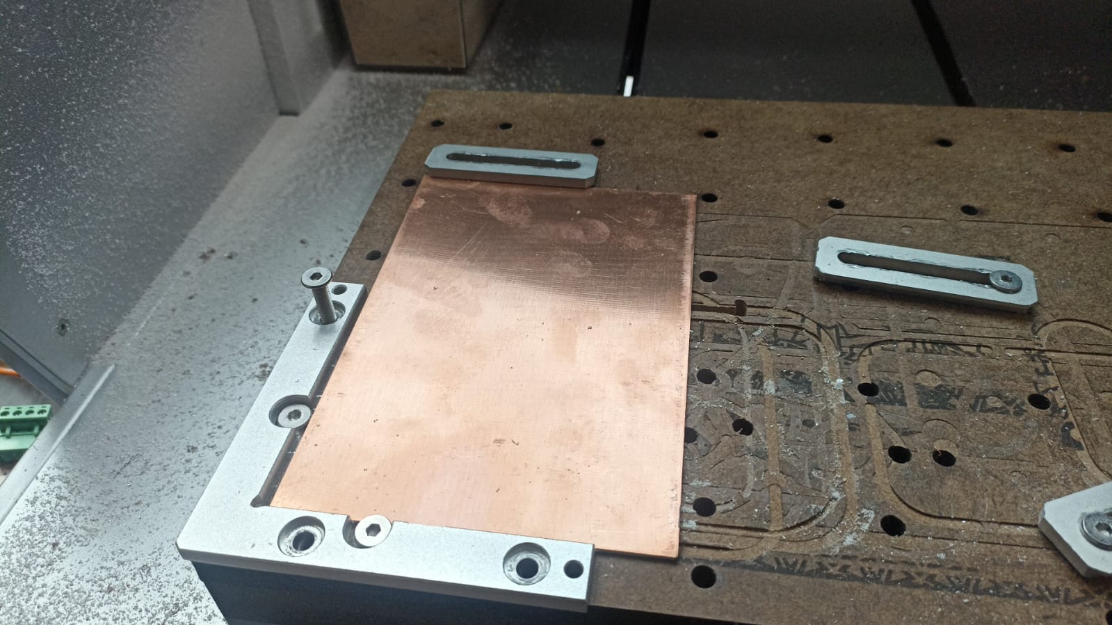 PCB mounted on CNC bed
