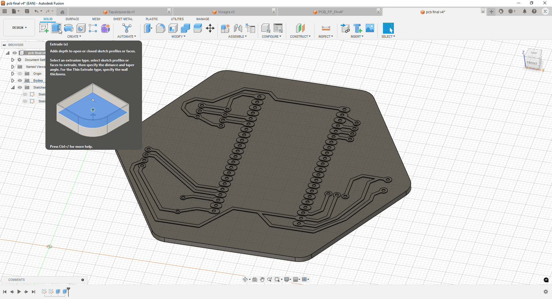 Copper traces modeled in relief