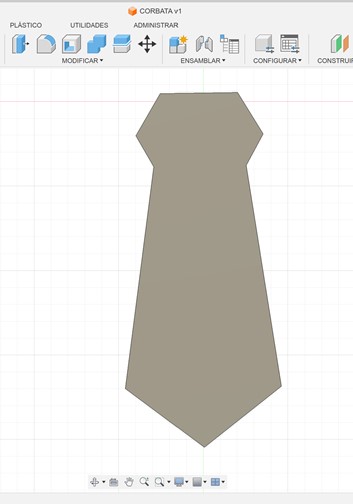 2D tie design in Fusion 360 with dimensions adjusted for puppet size