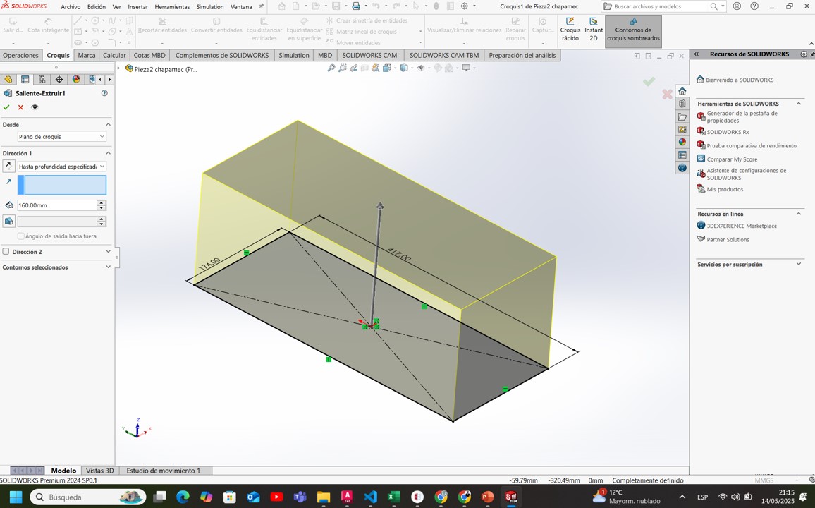 Base block extrusion in SolidWorks