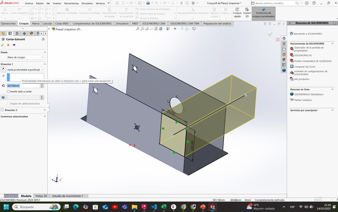 Extruded cut with holes and slots