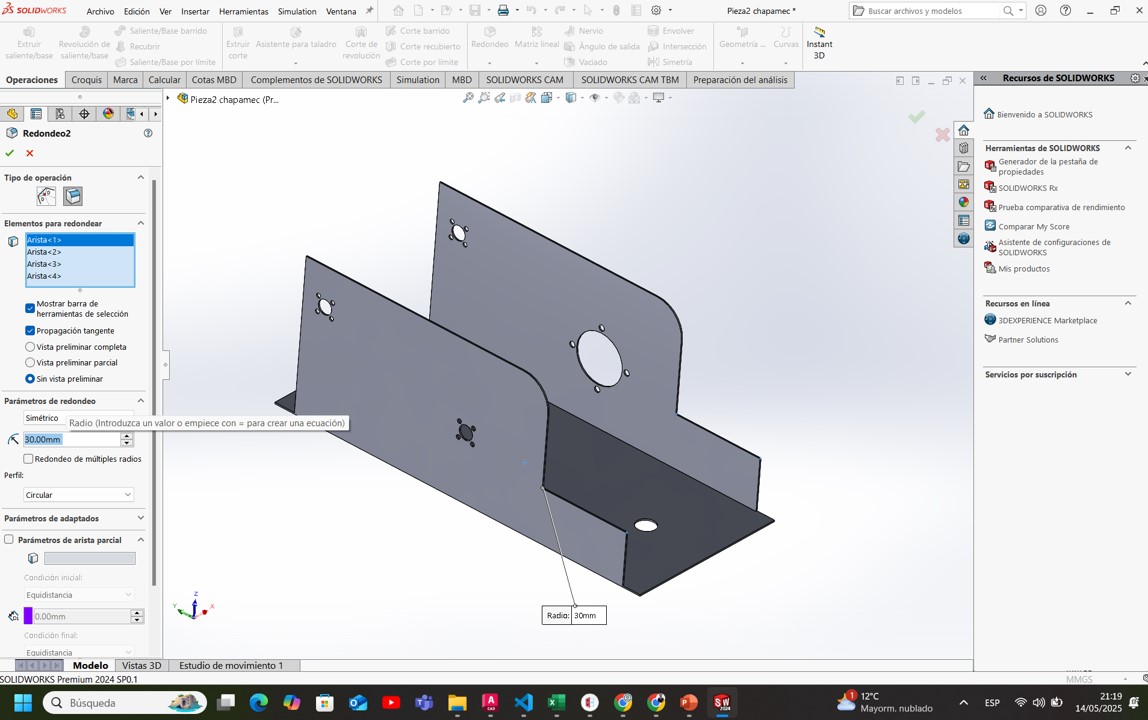 Filleted corners