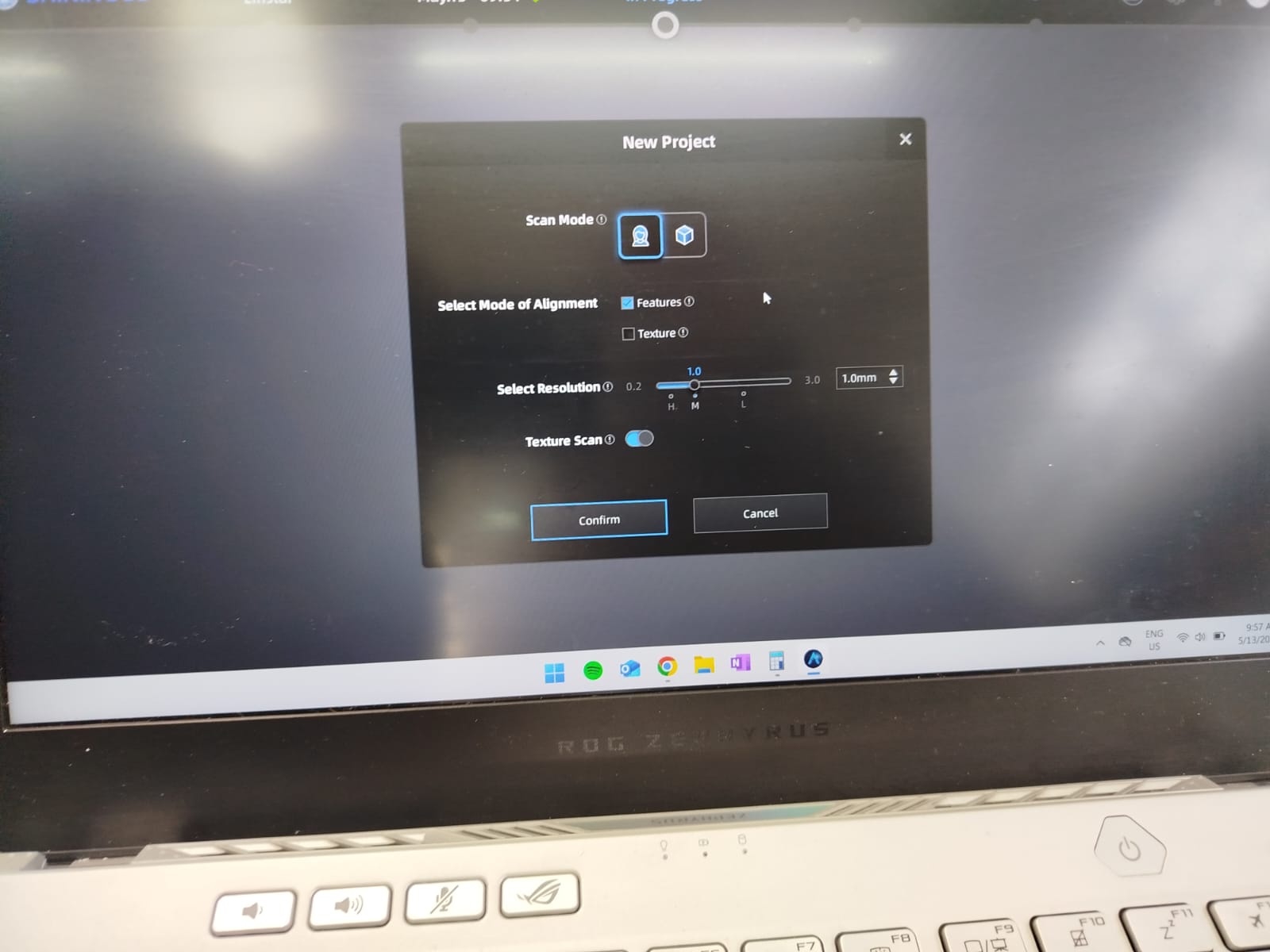 Scanner software configuration for a new project