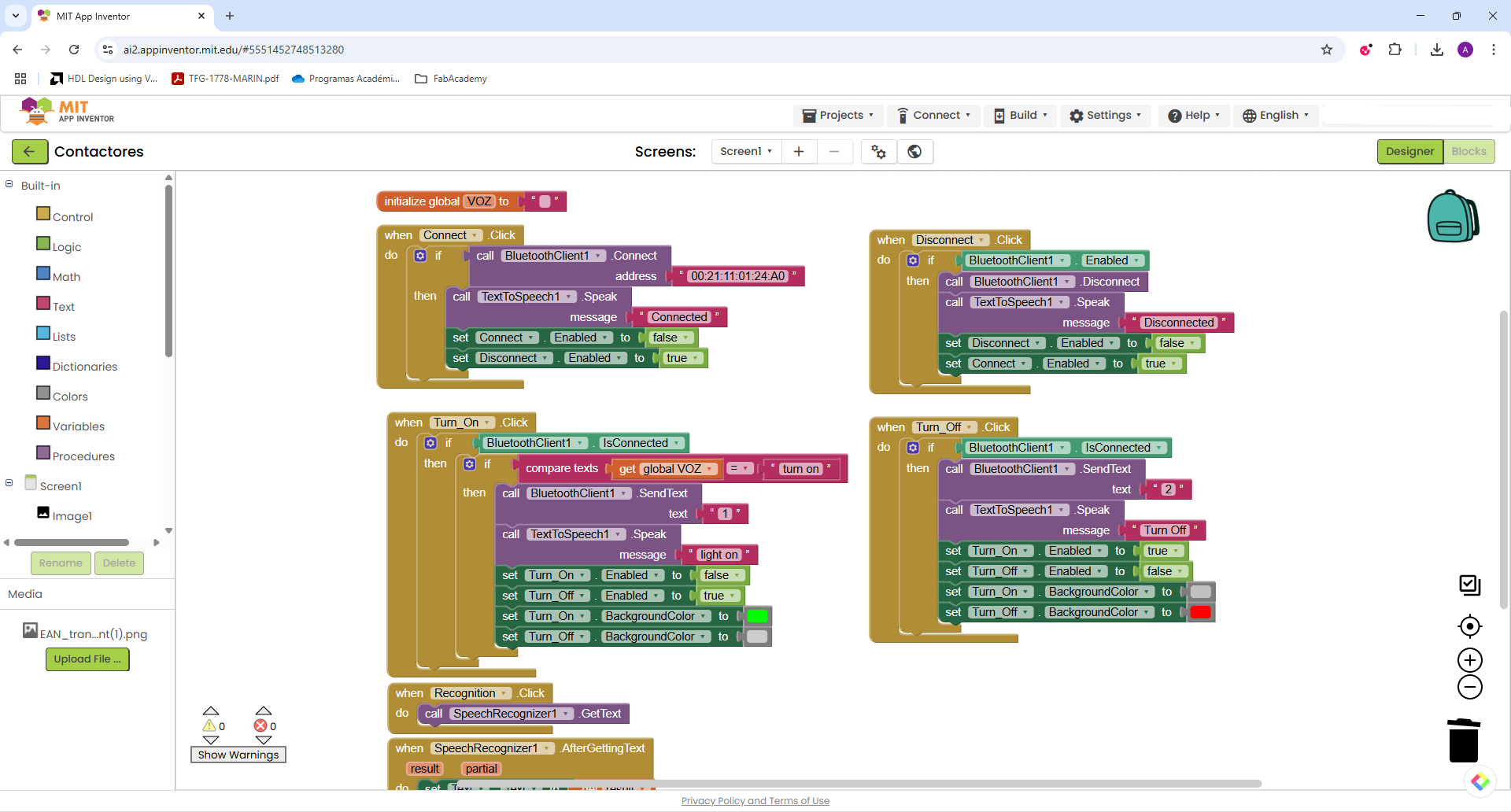 MIT App Inventor interface