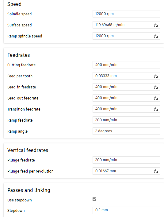Fusion 360 cutting settings