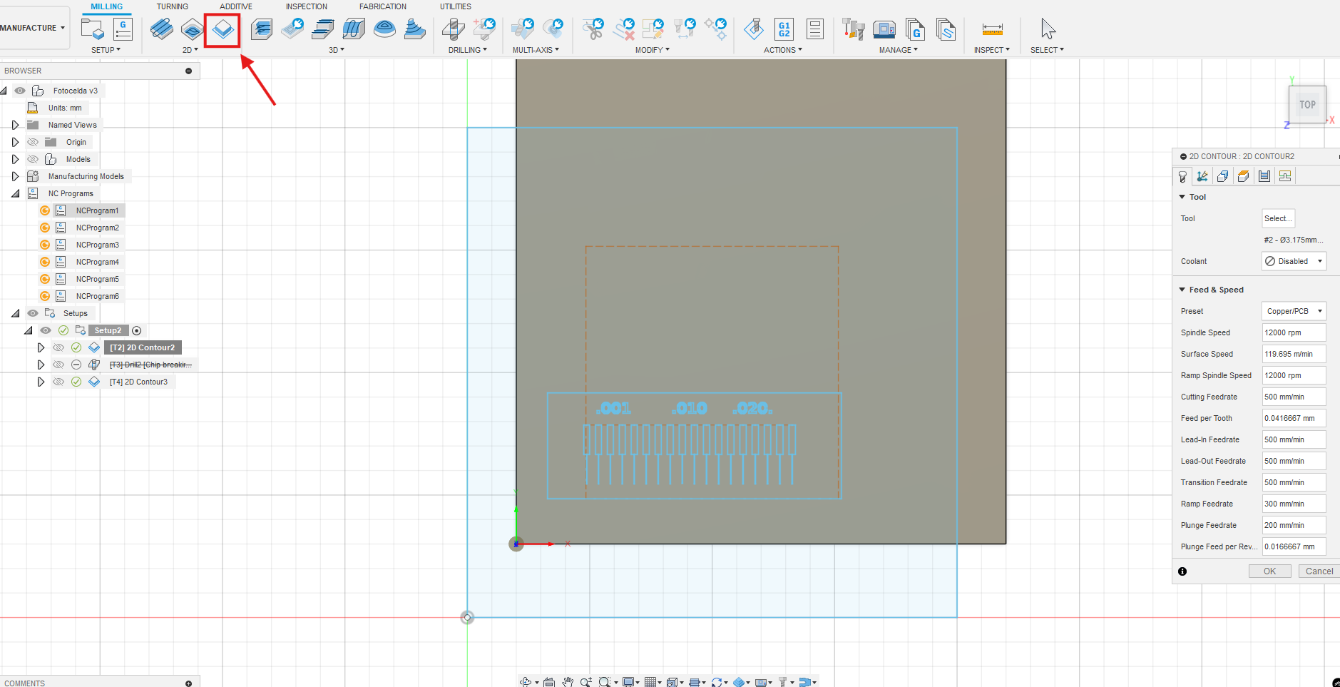 2D Contour setup in Fusion 360