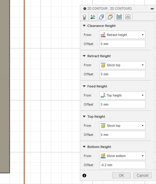 Outline cutting height settings in Fusion 360