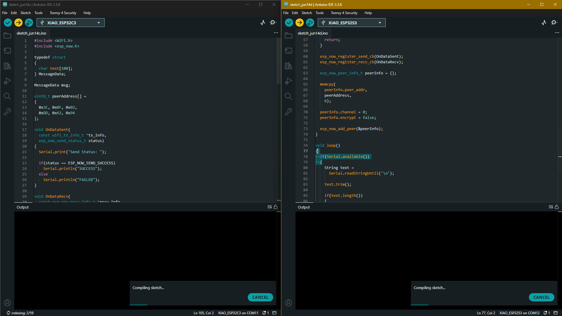 ESP32-C3 and ESP32-S3 Communication Setup