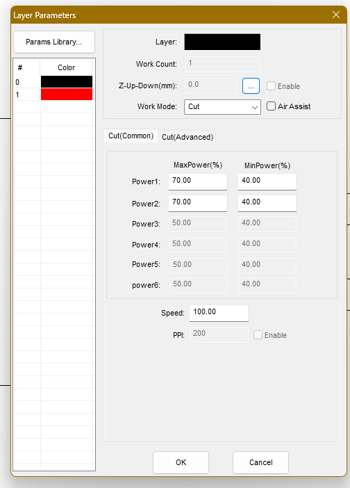 Power and Speed Settings