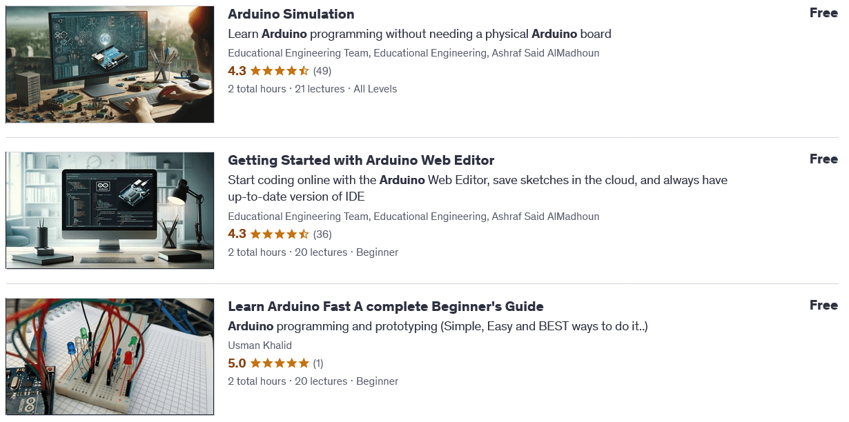 3 Udemy Videos on Arduino